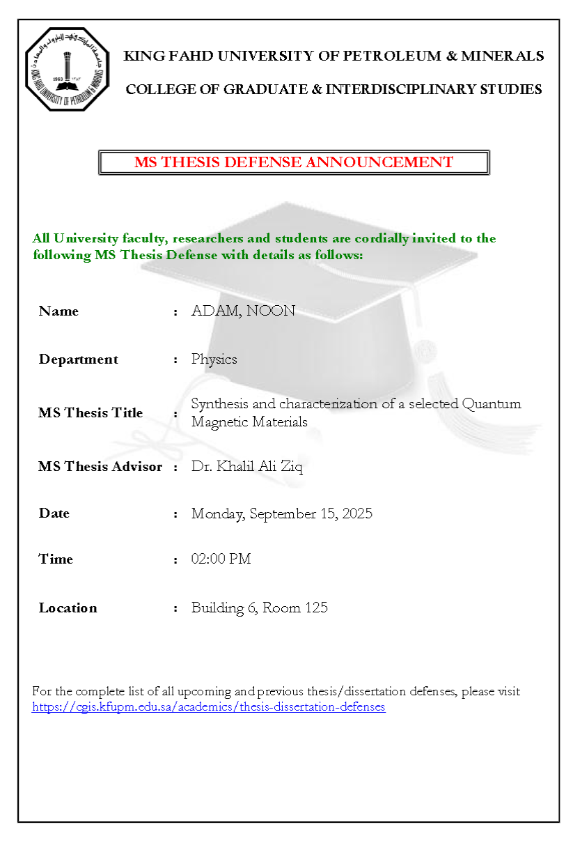 MS Thesis Defense - Ms. Noon Adam